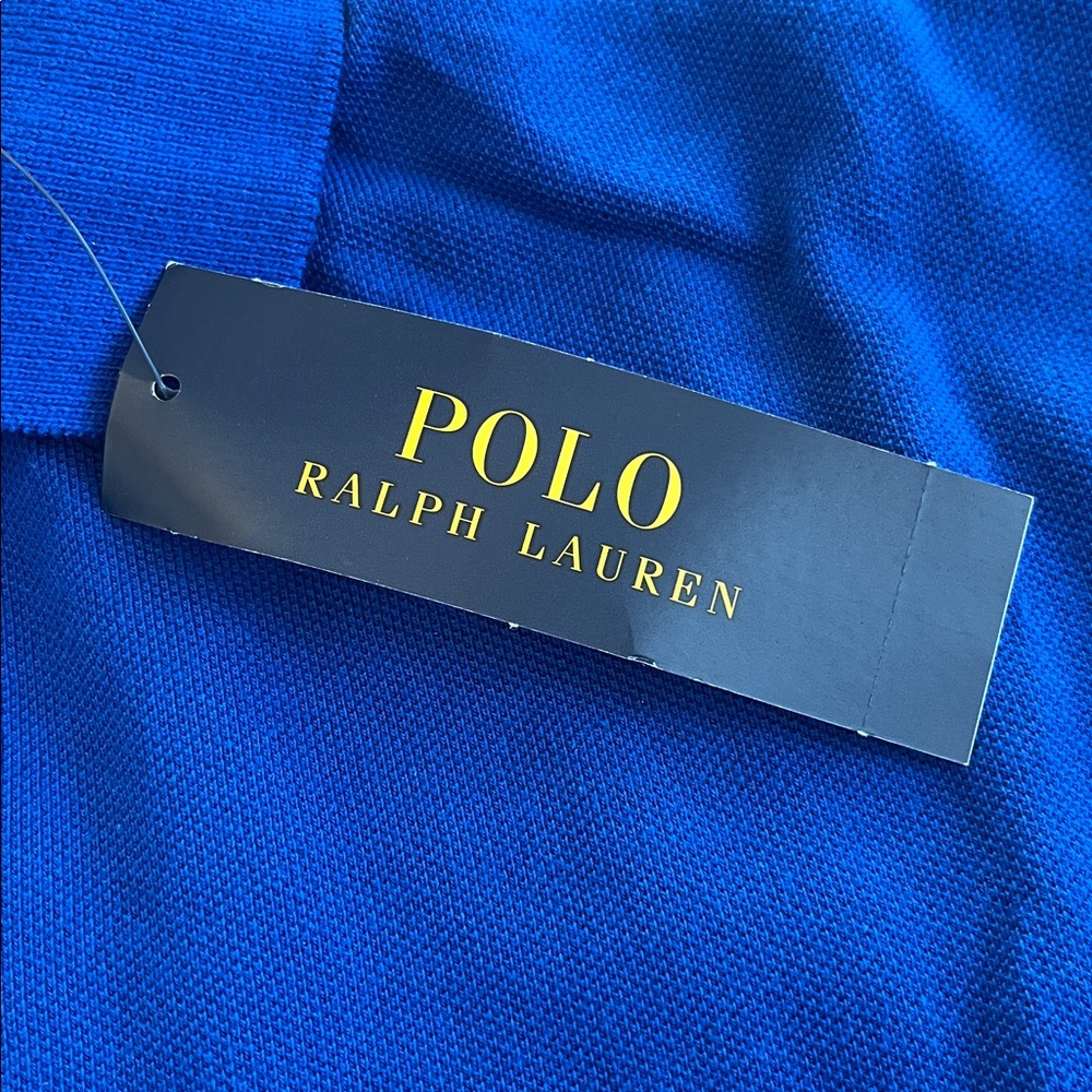 NWT Polo by Ralph Lauren Men's Cotton Mesh Polo Shirt. Royal/Navy Blue Stripes. - Picture 4 of 16